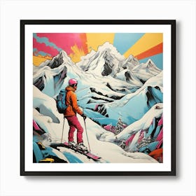 Pop Art graffiti Mountains and skier Art Print