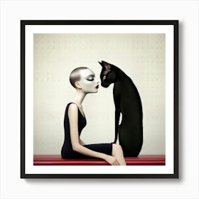 Cat And Woman Art Print