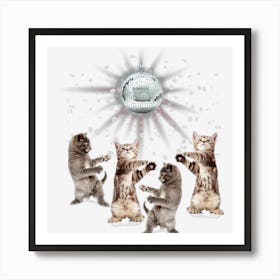 Funny Dancing Cats Disco Ball Kitten Kitty Lover Art Print