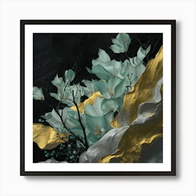 Gold And Blue Flowers Art Print