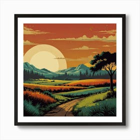 Default Retro Sun Landscape Art 1 Art Print