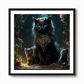 Bast with her kittens in cat form Art Print