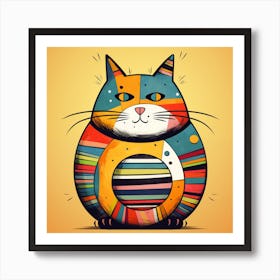 Funny Fat Cat In The Style Of Picasso Art Print