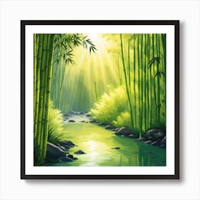 A Stream In A Bamboo Forest At Sun Rise Square Composition 211 Art Print