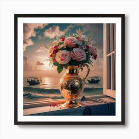 Roses On A Window Sill 1 Art Print