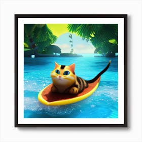 Cute Cat Surfing Illustration Art Print