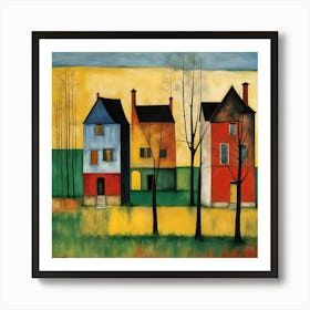 Houses In A Field Art Print