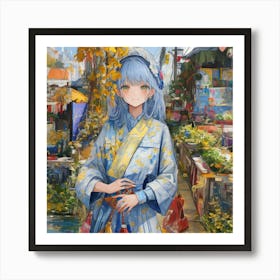 Girl With Blue Hair Art Print