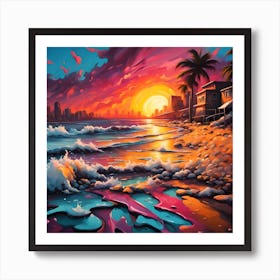 A Symphony of Colorful Sands Under The Sunset Skyline Art Print