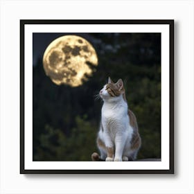 Full Moon Cat Art Print