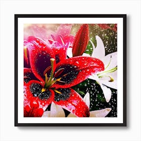 Beautiful red, white and black lilies Art Print