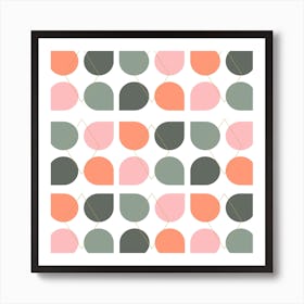 Floral Geometry In Coral And Sage Square Art Print