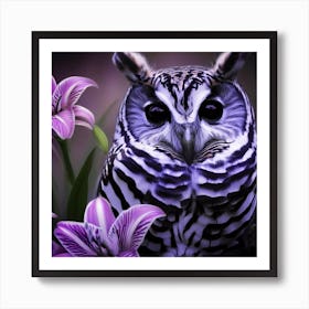 Owl With Purple Flowers 8 Art Print