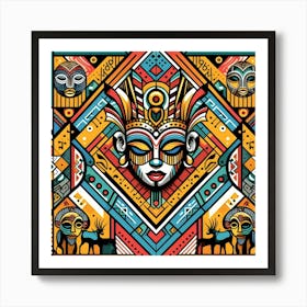 African Mask Elegance Art Deco Inspired Artwork Art Print