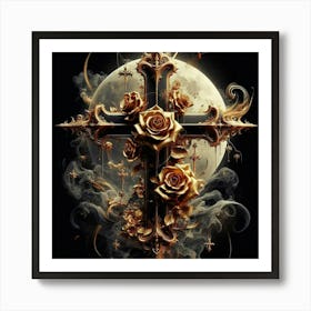 Cross And Roses 2 Art Print