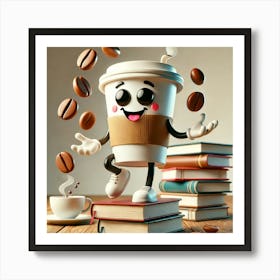 Juggling Coffee Fun Wall Art A Quirky Coffee Cup Character Bringing Laughter To Your Office Or Kitchen Space Print Art Art Print