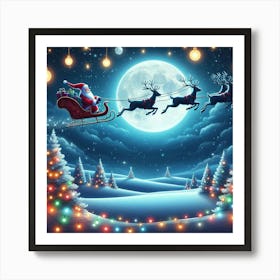 Christmas Santa's Sleigh With Full Moon Affiche