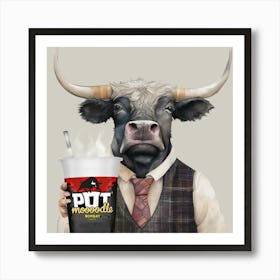 Watercolour Pot Mooodle Cow Bombay Art Print