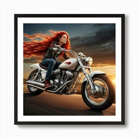 Lady Riding A Motorcycle Art Print