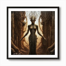 The Witch Queen As A Abstract Brown Shade Illustration Art Print