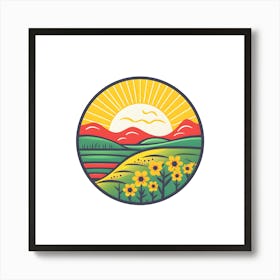 Farm Logo Landscape Sunshine Flowers Nature Outdoors Vibrant Cheery Bright Isolated Icon Art Print