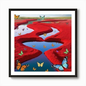 Red Heart With Butterflies Art Print