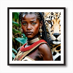 Ethiopian Woman And Tiger Art Print