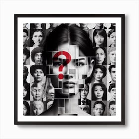 Face Off: A Collage of Cut and Rearranged Faces in Black and White Art Print