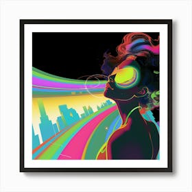 Trippy, bright, colorful, portrait of a cyberpunk, artwork print, "Waiting Forever" Art Print