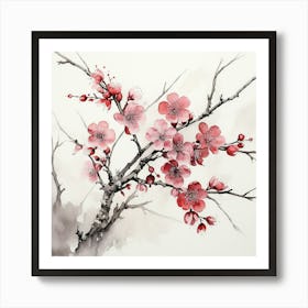 Ink Cherry Blossoms Branches 6 Art Print