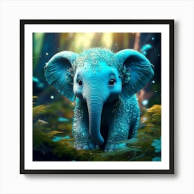 Firefly Adorable Turquoise Baby Elephant In Fantasy Forest 76536 (2) Art Print