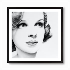 Judy Garland The Wizard of Oz Pencil Drawing Portrait Minimal Black and White Art Print