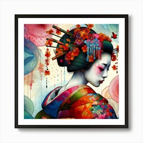 Japan Traditional Geisha Illustration By Ad 24 Art Print