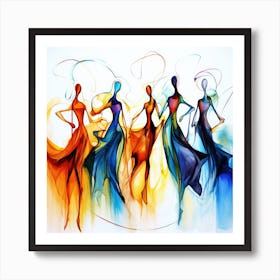 Rainbow Silhouettes - Colorful Dancers Art Print