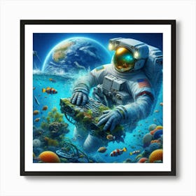 Distant Astronaut Falling Under The Ocean Art Print