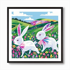 Rabbits In The Meadow Art Print