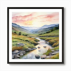 Landscape Indian Valley Rolling Hills Vibrant Sunrise Crystal Clear Stream Art Print