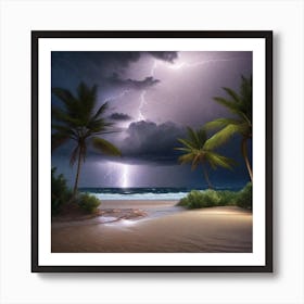 Lightning Over The Beach 1 Art Print