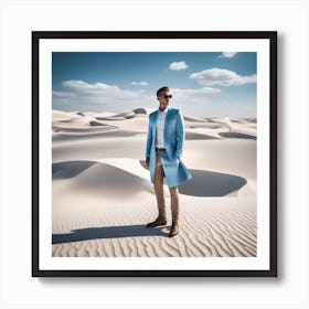 Man In A Blue Coat Standing In The Desert Art Print