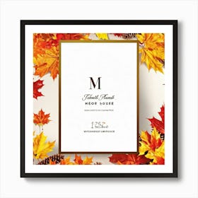 Autumnal Leaf Illustration One Central Maple Foliage Display Flanked By Smaller Elements Of Orange (3) Art Print