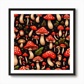 Seamless Pattern With Mushrooms 11 Art Print