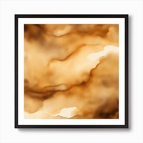 Beautiful golden brown abstract background. Drawn, hand-painted aquarelle. Wet watercolor pattern. Artistic background with copy space for design. Vivid web banner. Liquid, flow, fluid effect. Art Print