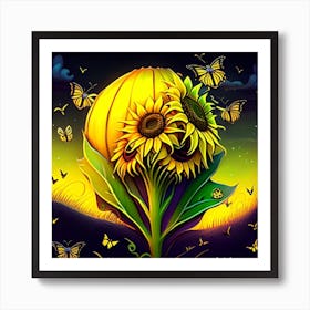 Sunflowers And Butterflies Art Print