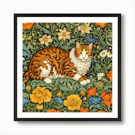 Cat In  Spring Flowers Art Print