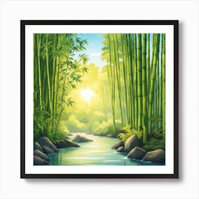 A Stream In A Bamboo Forest At Sun Rise Square Composition 94 Art Print