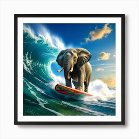 Elephant Surfing Art Print