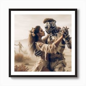 Robot Lovers In The Desert Art Print