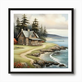 Coastal Log Cabin Landscape Art Print 0 Poster