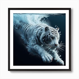 White Tiger Swimming Art Print