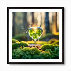 A Bright Green Magical Fourleaf Clover Inside A 3 Art Print